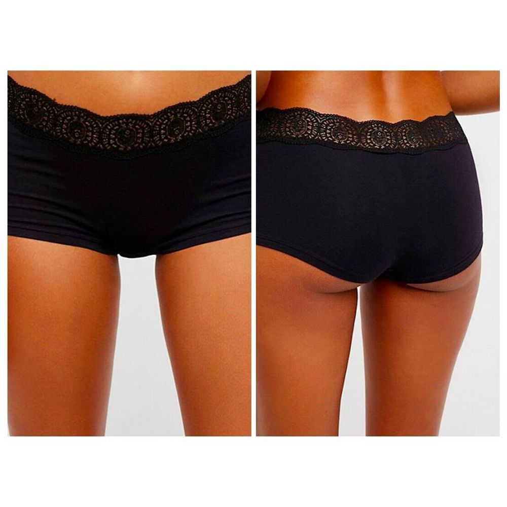 Free People Lace Boyshorts, BLACK , L